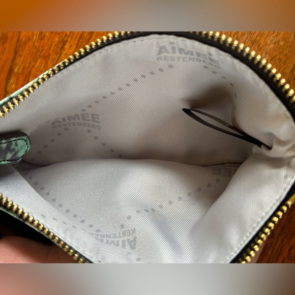 Aimee Kestenberg Leather Zippered Pouch With Turquoise/Green Snake Print New! - Picture 6 of 7